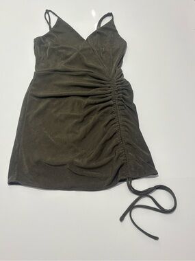 DROP Olive Wrap-Front Mini Dress with Side Ruched Tie